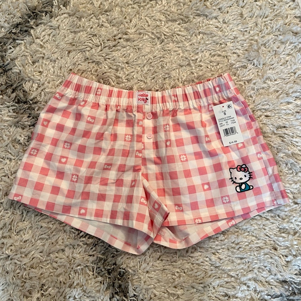 NWT Limited Edition Hello Kitty Gingham Button Front Boxer Shorts Size Small